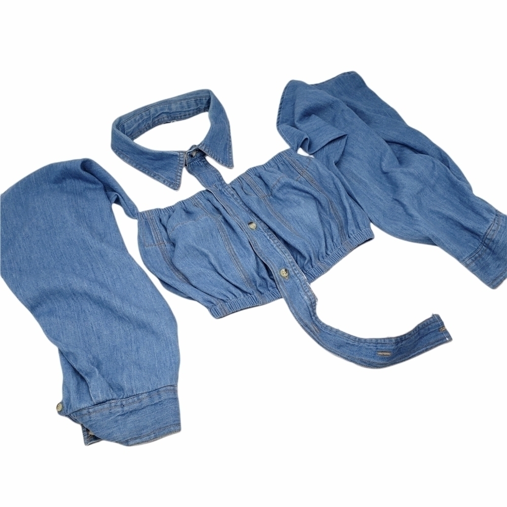Blue Denim Off-Shoulder Cropped Top